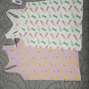 2 Old Navy Tanks Lavender lemon print/ White Sunglasses print 10/12